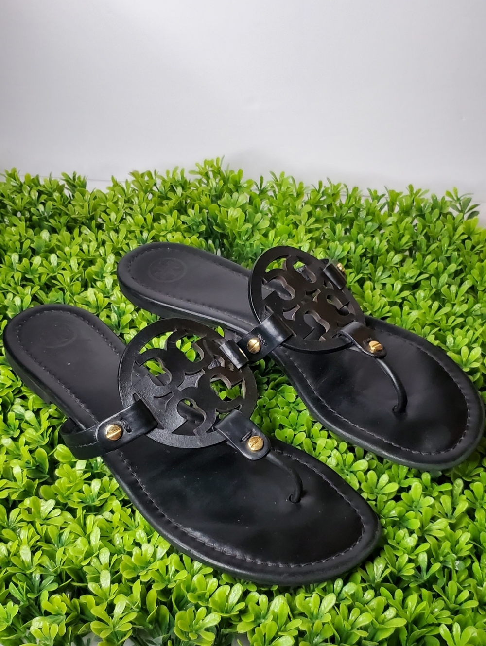 TORY BURCH Black Miller Leather Sandals Size 9